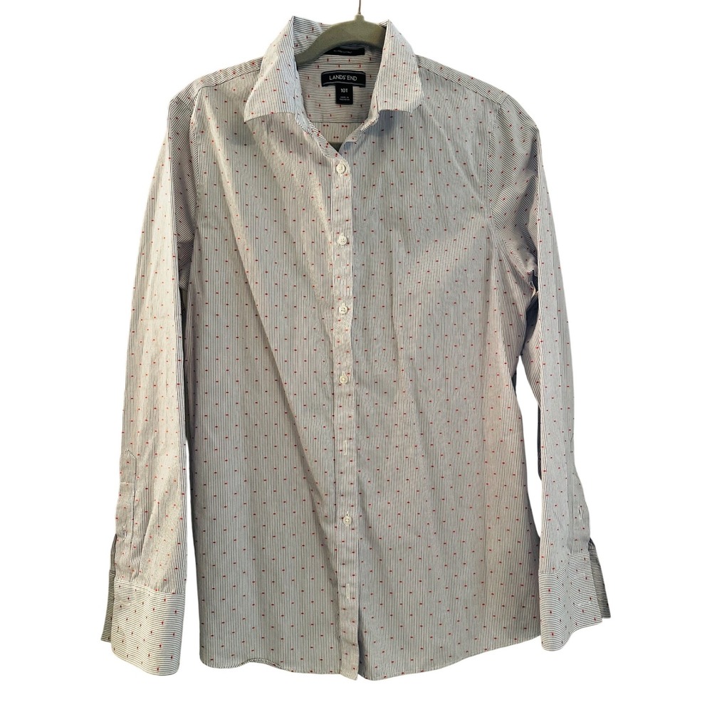 Land's End 100% Supima Cotton No Iron Button‎ Front Shirt Women's 10 Tall Stripe